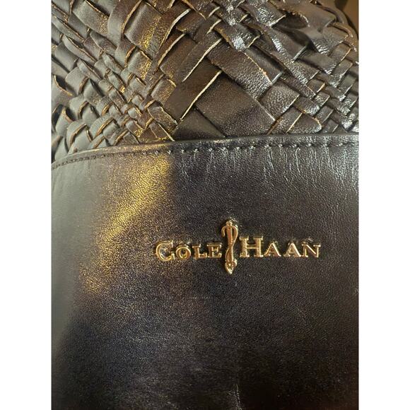 Cole Haan Black Woven Leather Tote Bag with Tassel Accent - Picture 5 of 11